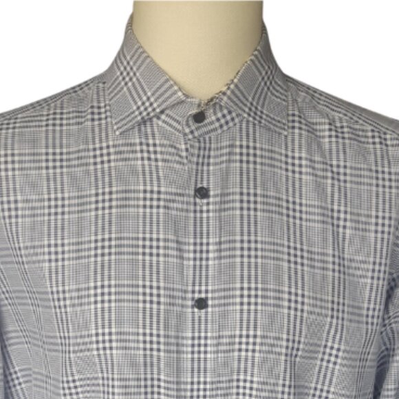 Thomas Dean SZ M French Cuff 100% Cotton Navy/White Plaid Men's Button Up Shirt - Picture 5 of 15